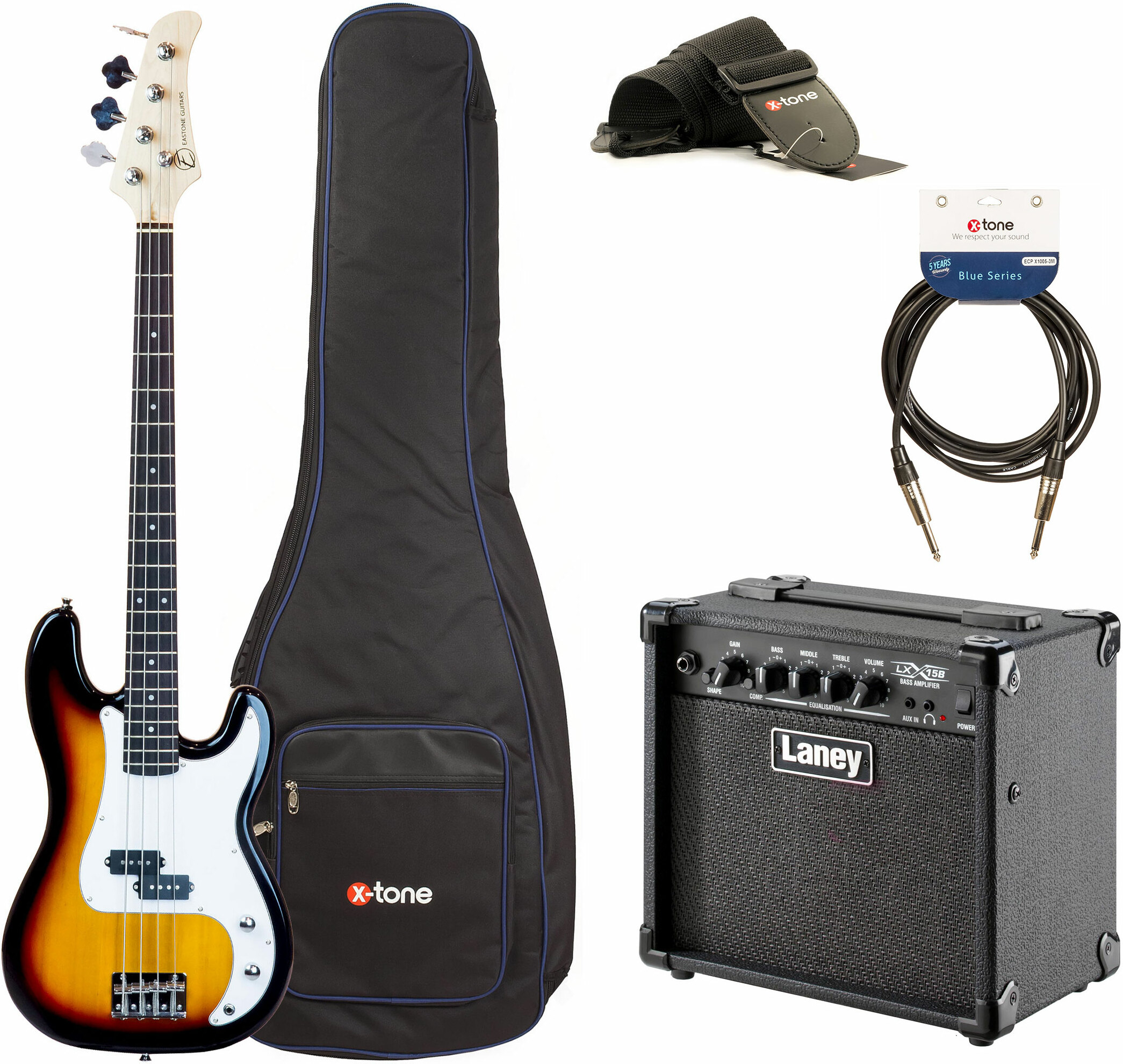 Eastone Prb +laney Lx15b +cable +housse +courroie - 3 Tone Sunburst - Pack bajo eléctrico - Main picture