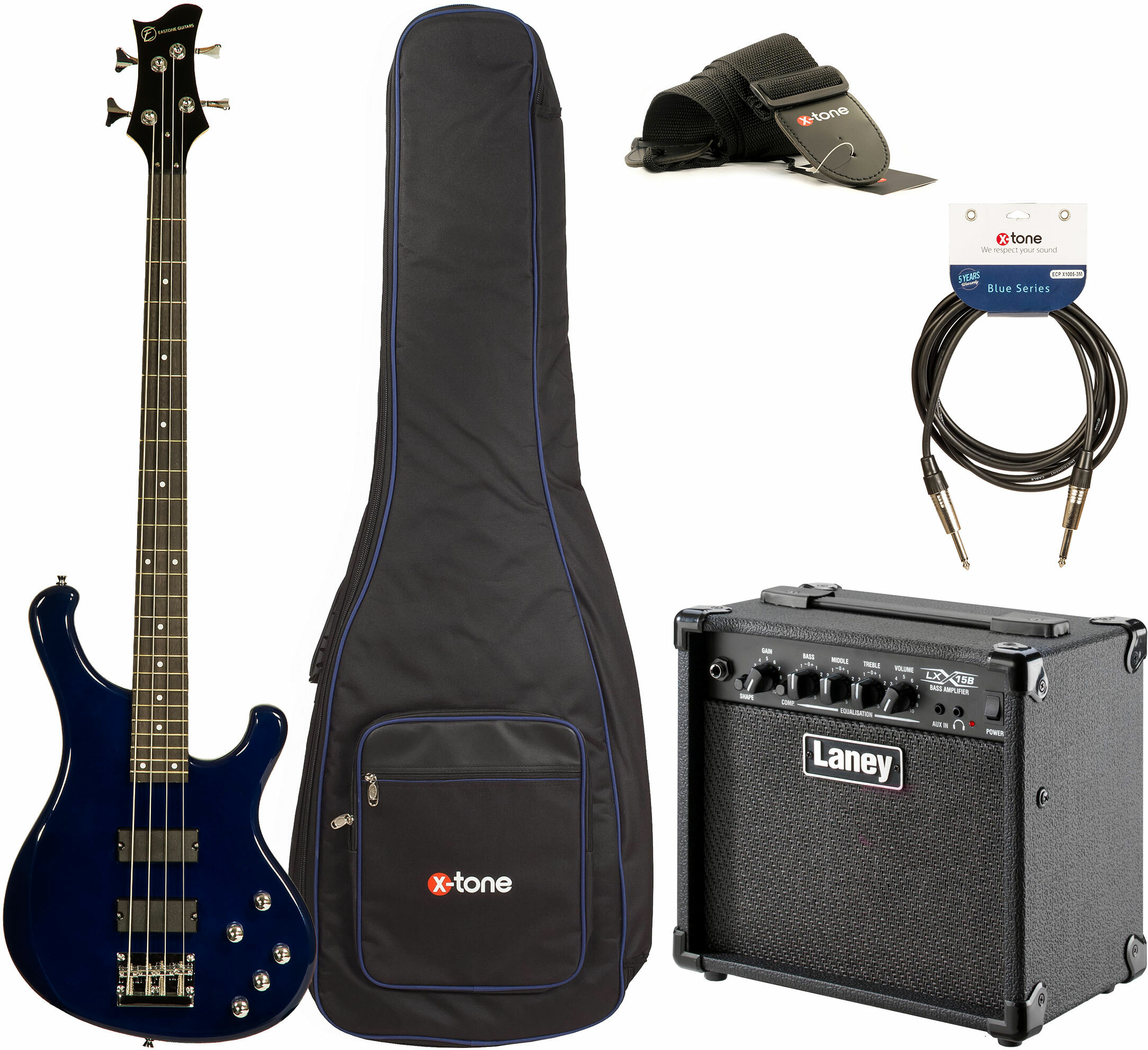 Eastone Rb Active +laney Lx15b +cable +housse +courroie - Blue - Pack bajo eléctrico - Main picture