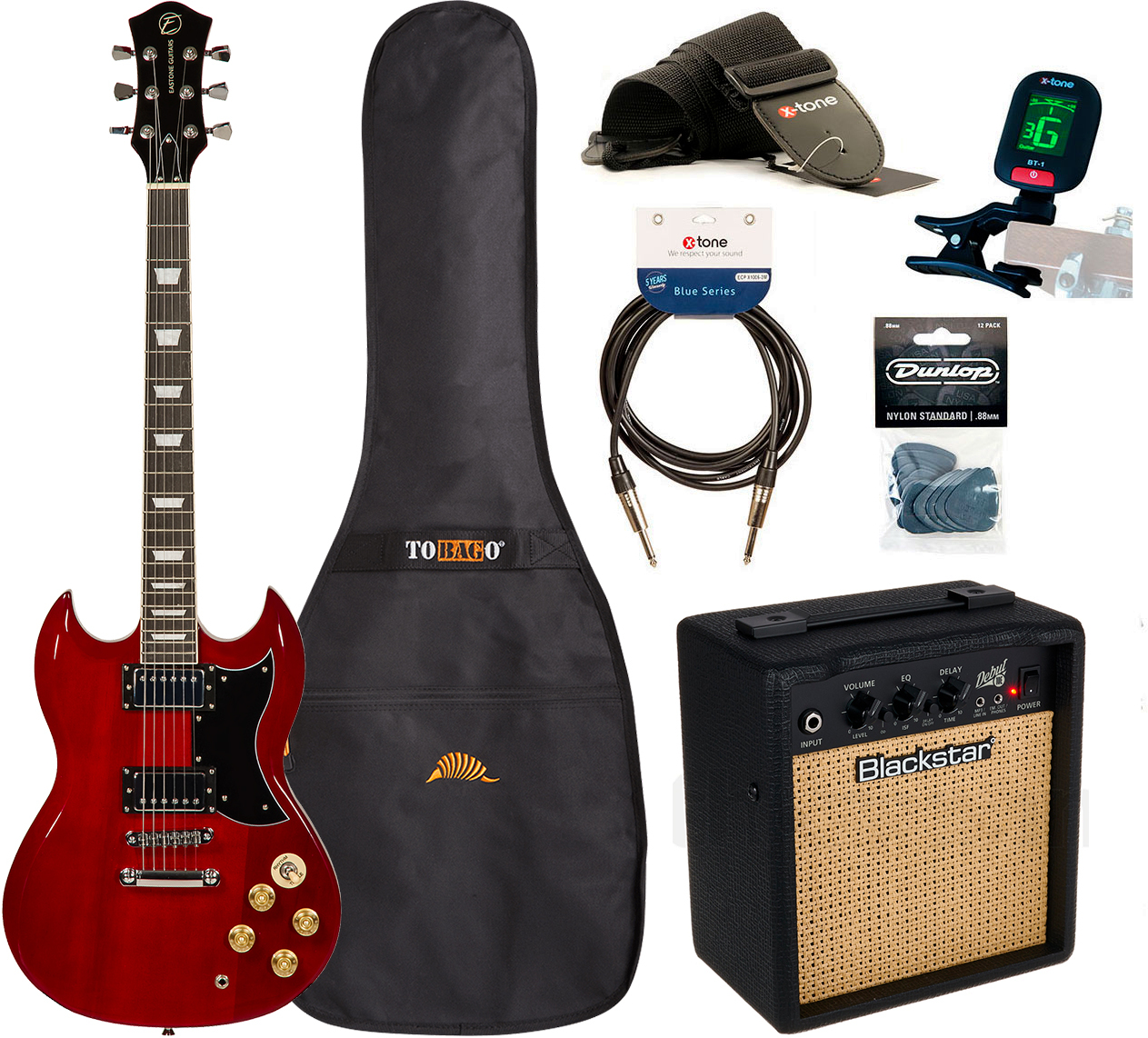 Eastone Sdc70 +blackstar Debut 10 +cable +clip-on Tuner +mediators +housse +courroie - Red - Packs guitarra eléctrica - Main picture
