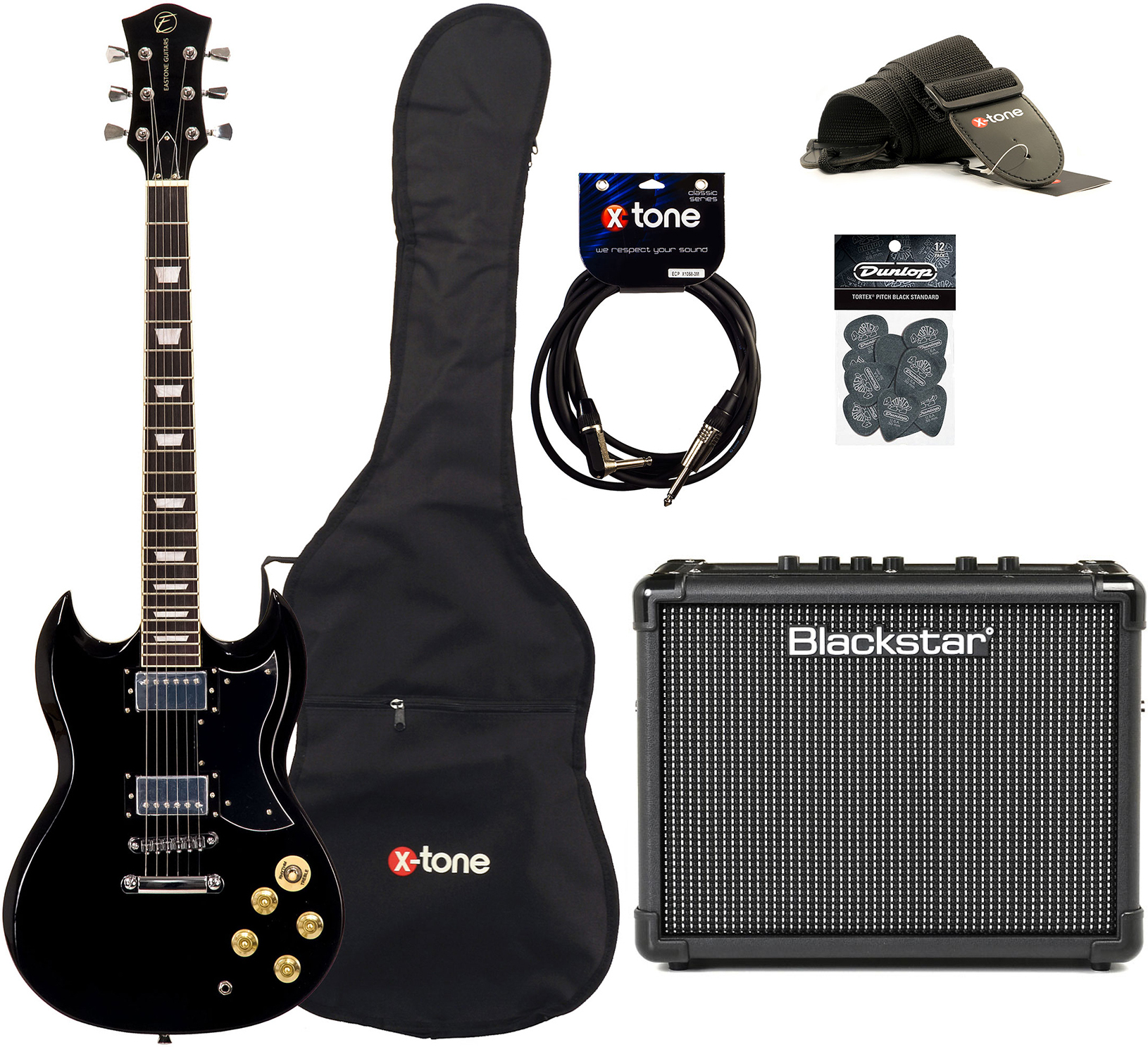 Eastone Sdc70 +blackstar Id Core Stereo 10 V3 +cable +housse +courroie +mediators - Black - Packs guitarra eléctrica - Main picture