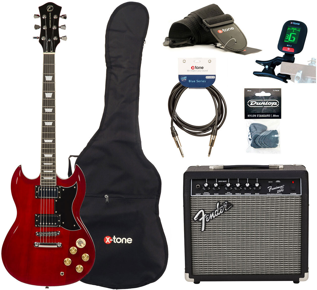 Eastone Sdc70 +fender Frontman 20g +cable +clip-on Tuner +mediators +housse +courroie - Red - Packs guitarra eléctrica - Main picture