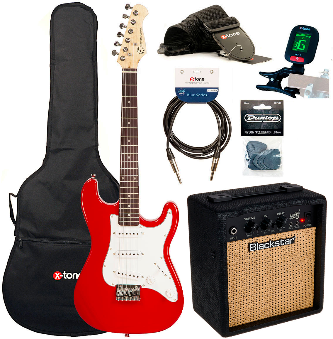 Eastone Str Mini +blackstar Debut 10 +cable +clip-on Tuner +mediators +housse +courroie - Red - Packs guitarra eléctrica - Main picture