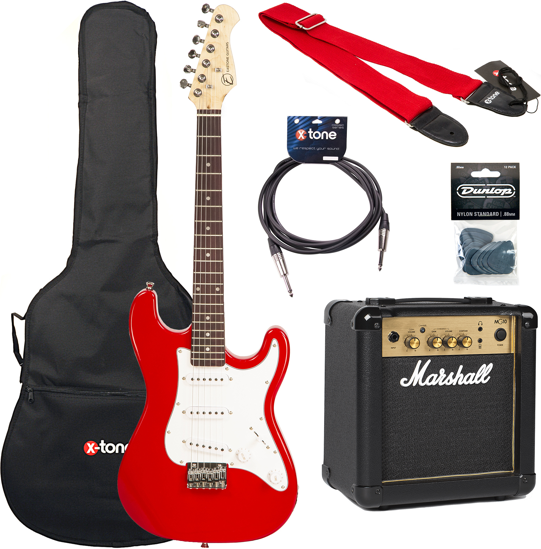Eastone Str Mini +marshall Mg10g +cable +housse+ Courroie+ Mediators + Mg10g Gold Combo 10 W - Red - Packs guitarra eléctrica - Main picture