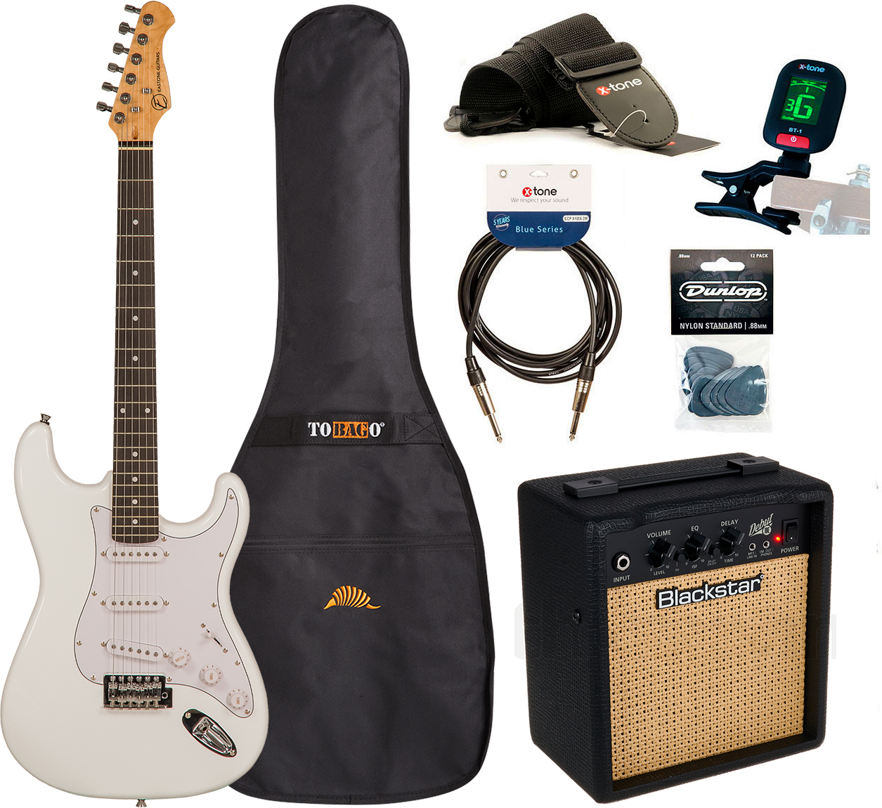 Eastone Str70 +blackstar Debut 10 +cable +clip-on Tuner +mediators +housse +courroie - Olympic White - Packs guitarra eléctrica - Main picture
