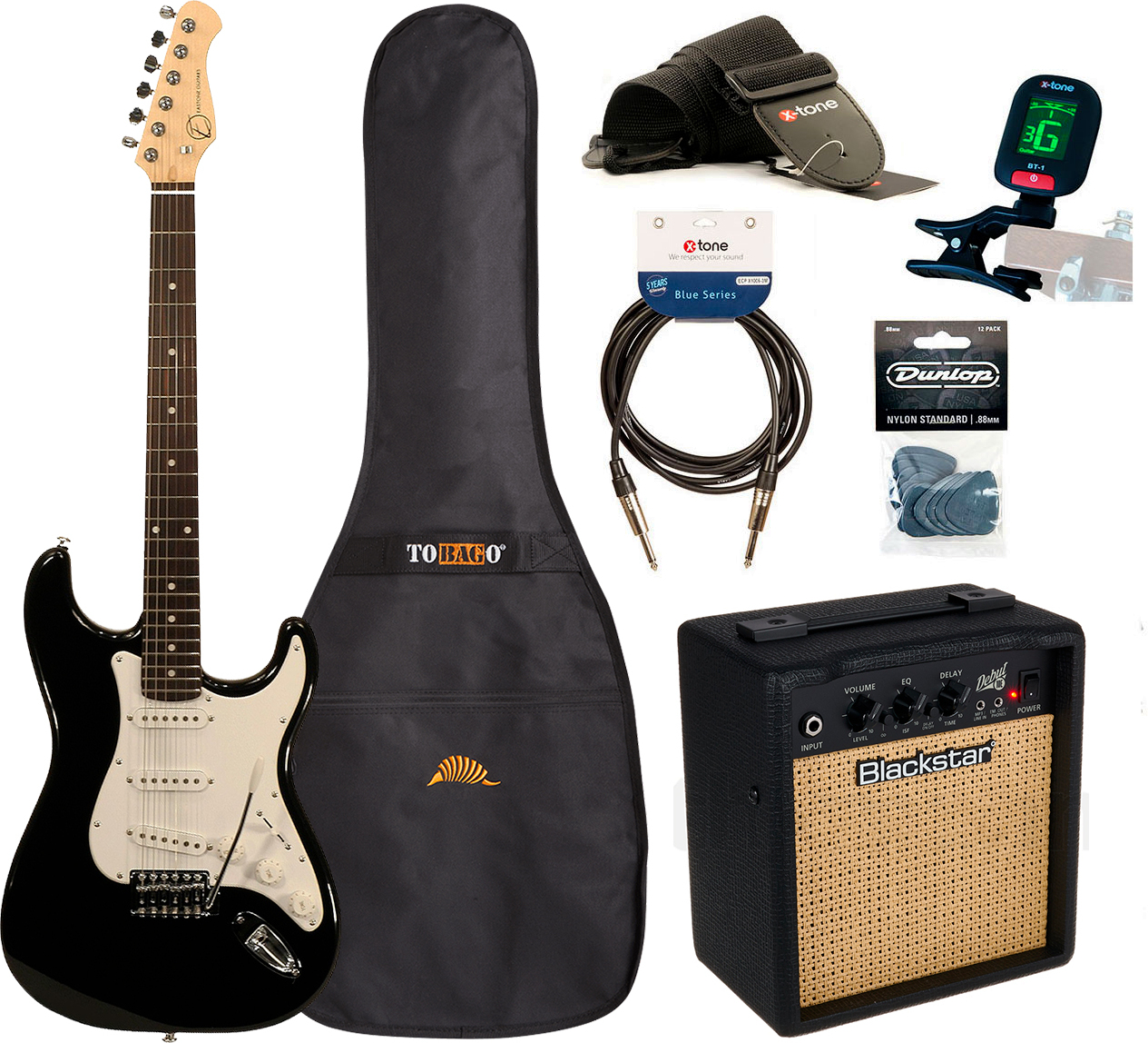 Eastone Str70 +blackstar Debut 10 +cable +clip-on Tuner +mediators +housse +courroie - Black - Packs guitarra eléctrica - Main picture