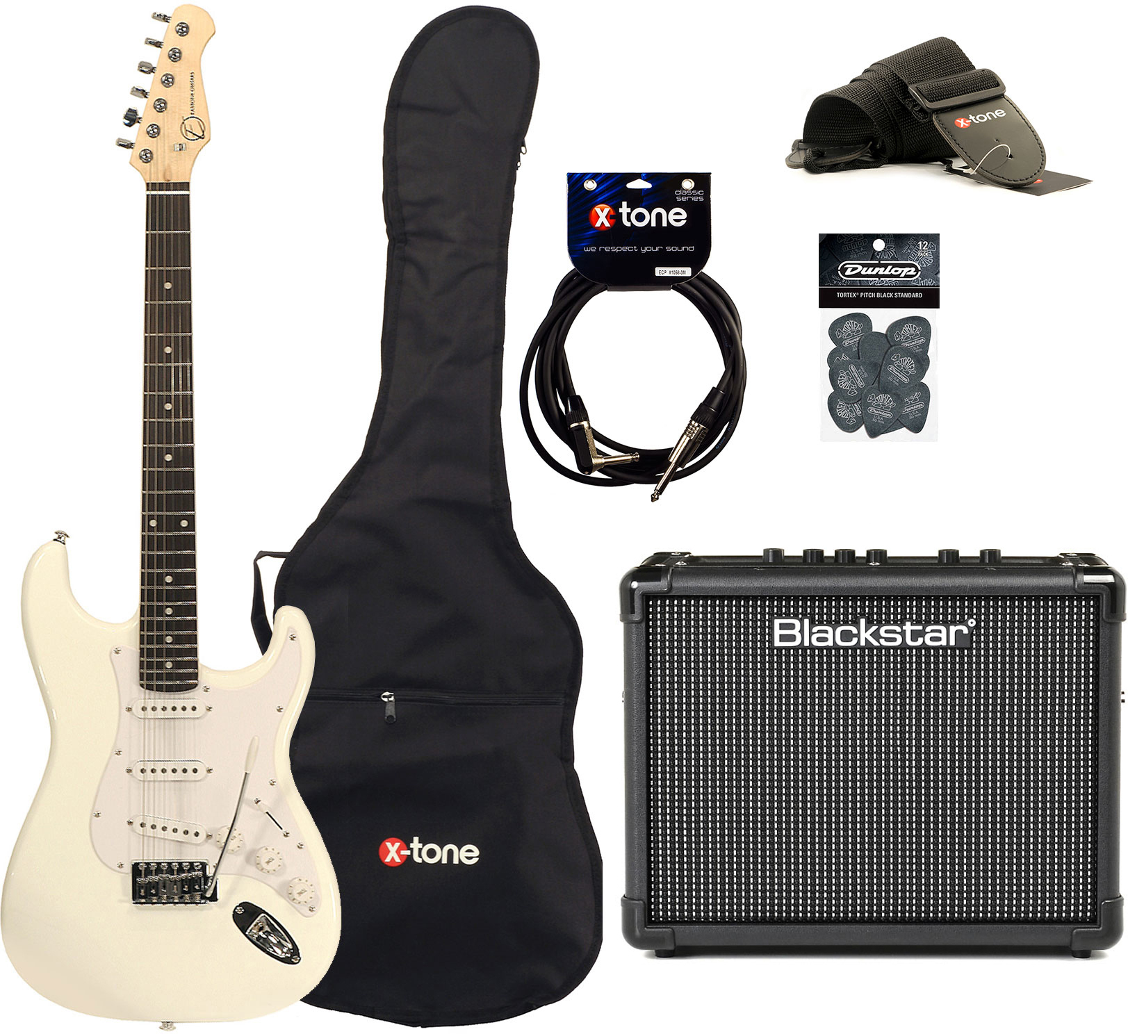 Eastone Str70 +blackstar Id Core Stereo 10 V3 +cable +housse +courroie +mediators - White - Packs guitarra eléctrica - Main picture