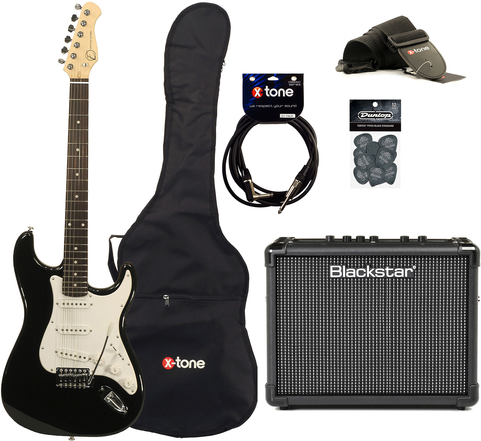 Eastone Str70 +blackstar Id Core Stereo 10 V3 +cable +housse +courroie +mediators - Black - Packs guitarra eléctrica - Main picture