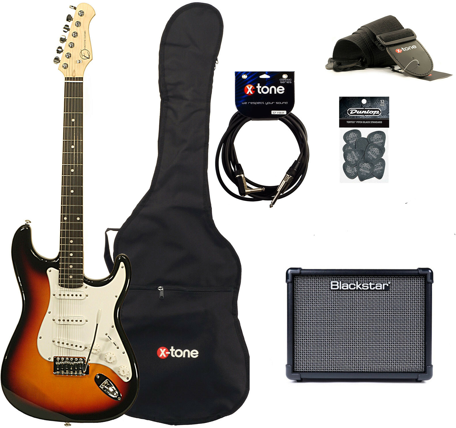 Eastone Str70 +blackstar Id Core V3 10w +cable +housse +courroie +mediators - 3-color Sunburst - Packs guitarra eléctrica - Main picture