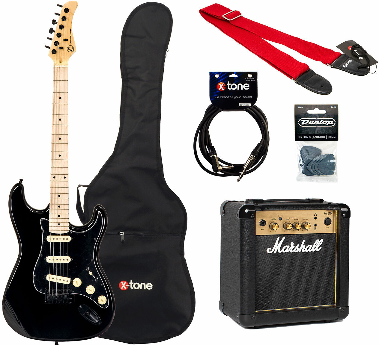 Eastone Str70 Gil +marshall Mg10 +housse +courroie +cable +mediators - Black - Packs guitarra eléctrica - Main picture