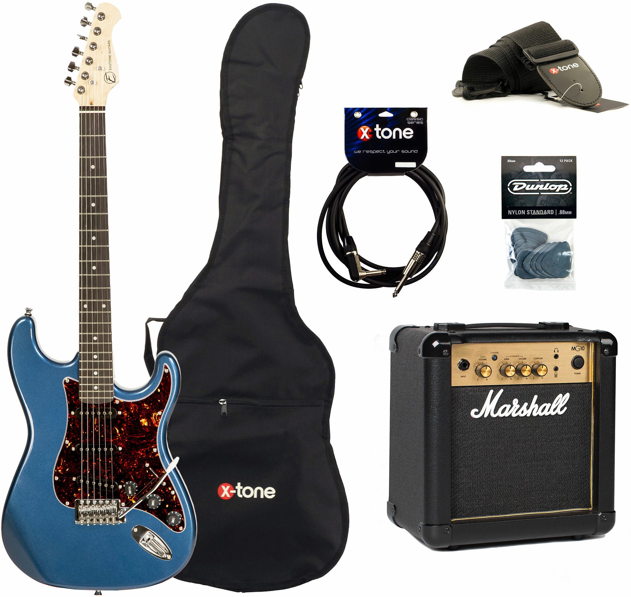 Eastone Str70t Lpb +marshall Mg10 10w +cable +mediators +housse - Lake Placid Blue - Packs guitarra eléctrica - Main picture