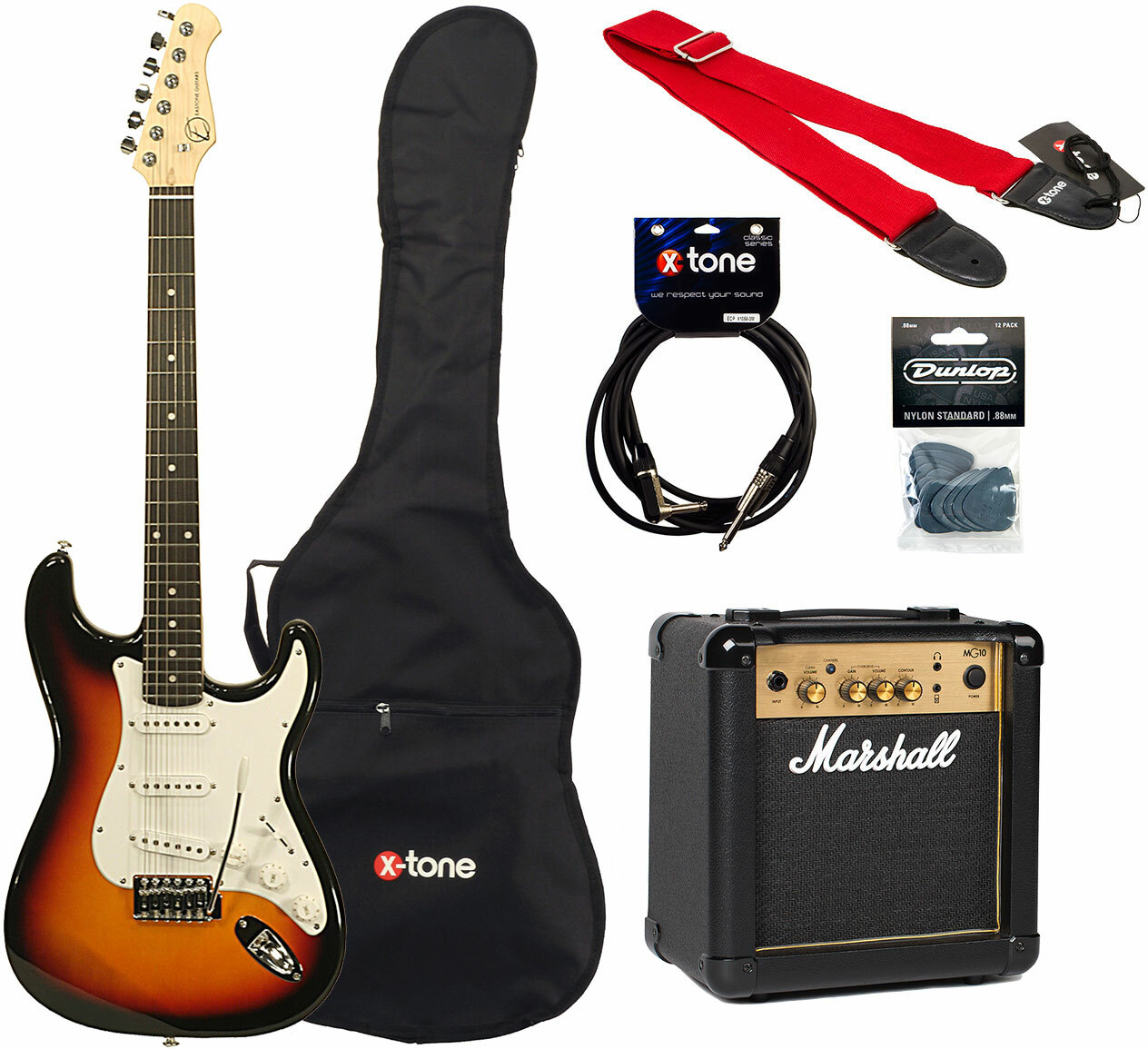 Eastone Str70t +marshall Mg10 10w +cable +mediators +housse - 3 Tone Sunburst - Packs guitarra eléctrica - Main picture