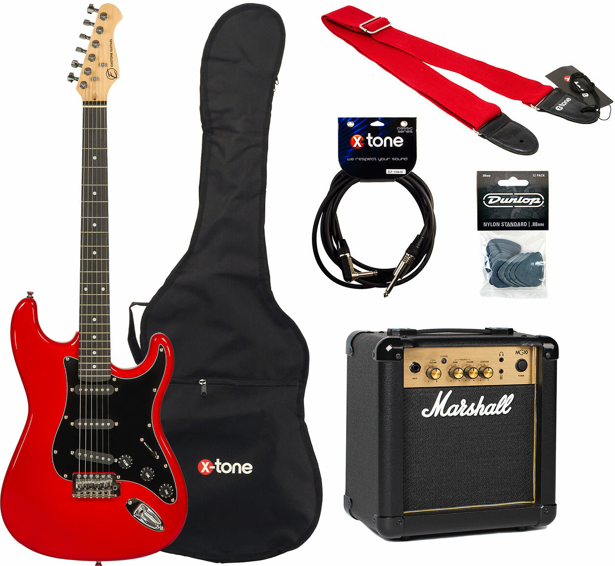 Eastone Str70t +marshall Mg10 10w +cable +mediators +housse - Ferrari Red - Packs guitarra eléctrica - Main picture