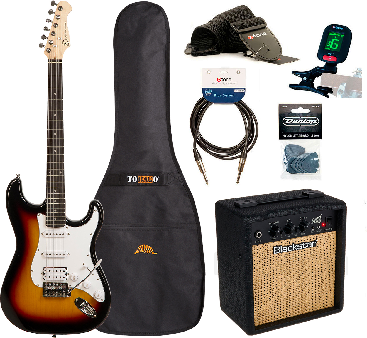 Eastone Str80t Hss +blackstar Debut 10 +cable +clip-on Tuner +mediators +housse +courroie - 3 Tone Sunburst - Packs guitarra eléctrica - Main picture