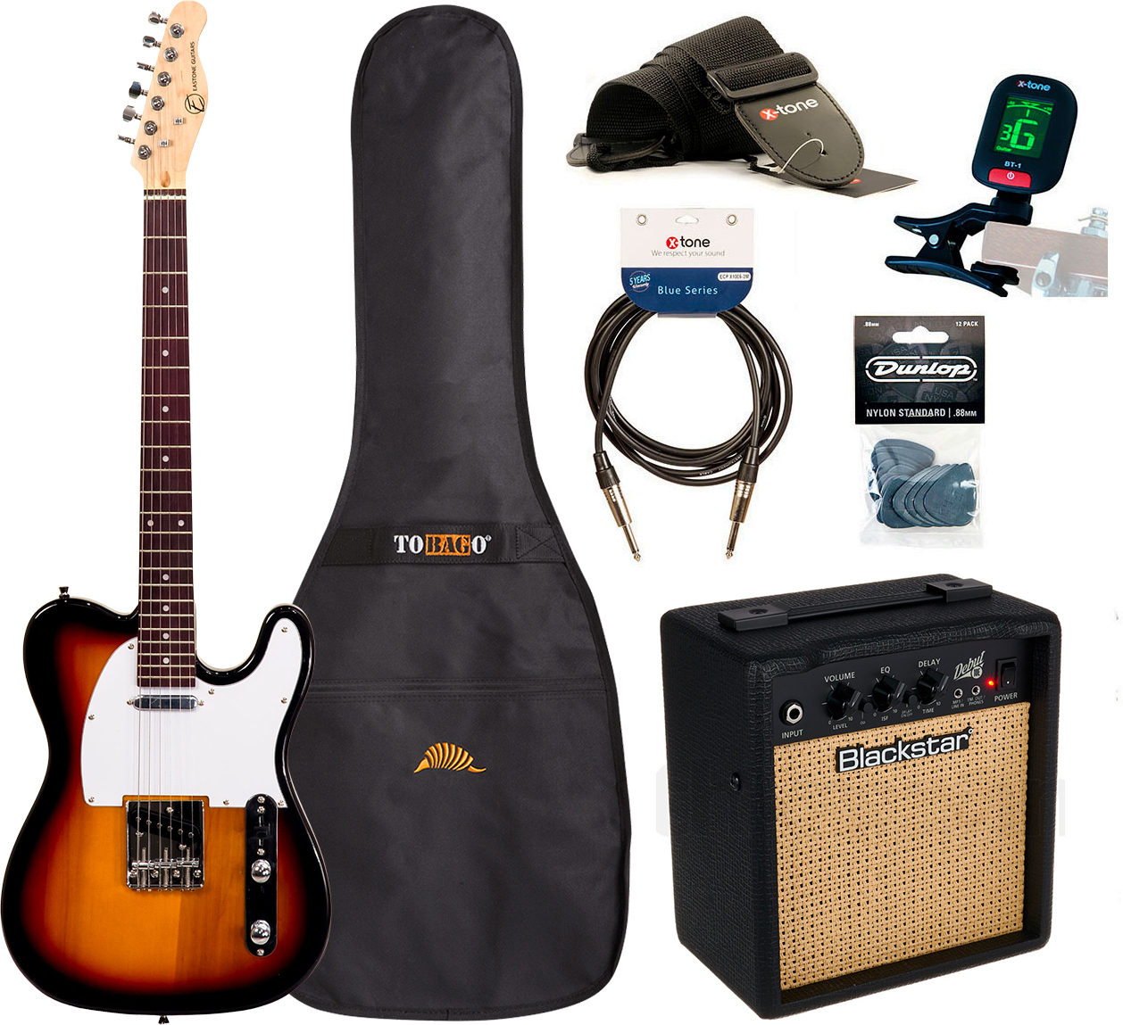 Eastone Tl70 +blackstar Debut 10 +cable +clip-on Tuner +mediators +housse +courroie - 3 Tone Sunburst - Packs guitarra eléctrica - Main picture