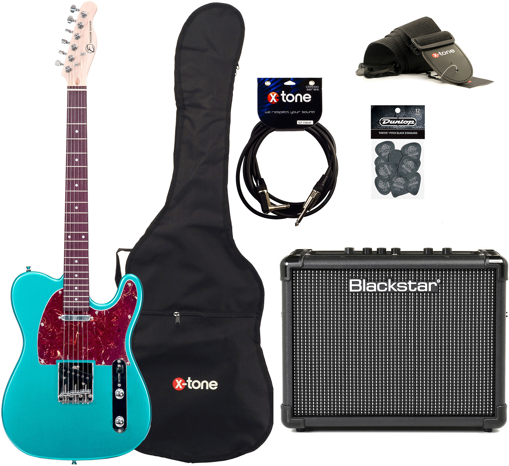 Eastone Tl70 +blackstar Id Core Stereo 10 V3 +cable +housse +courroie +mediators - Metallic Light Blue - Packs guitarra eléctrica - Main picture