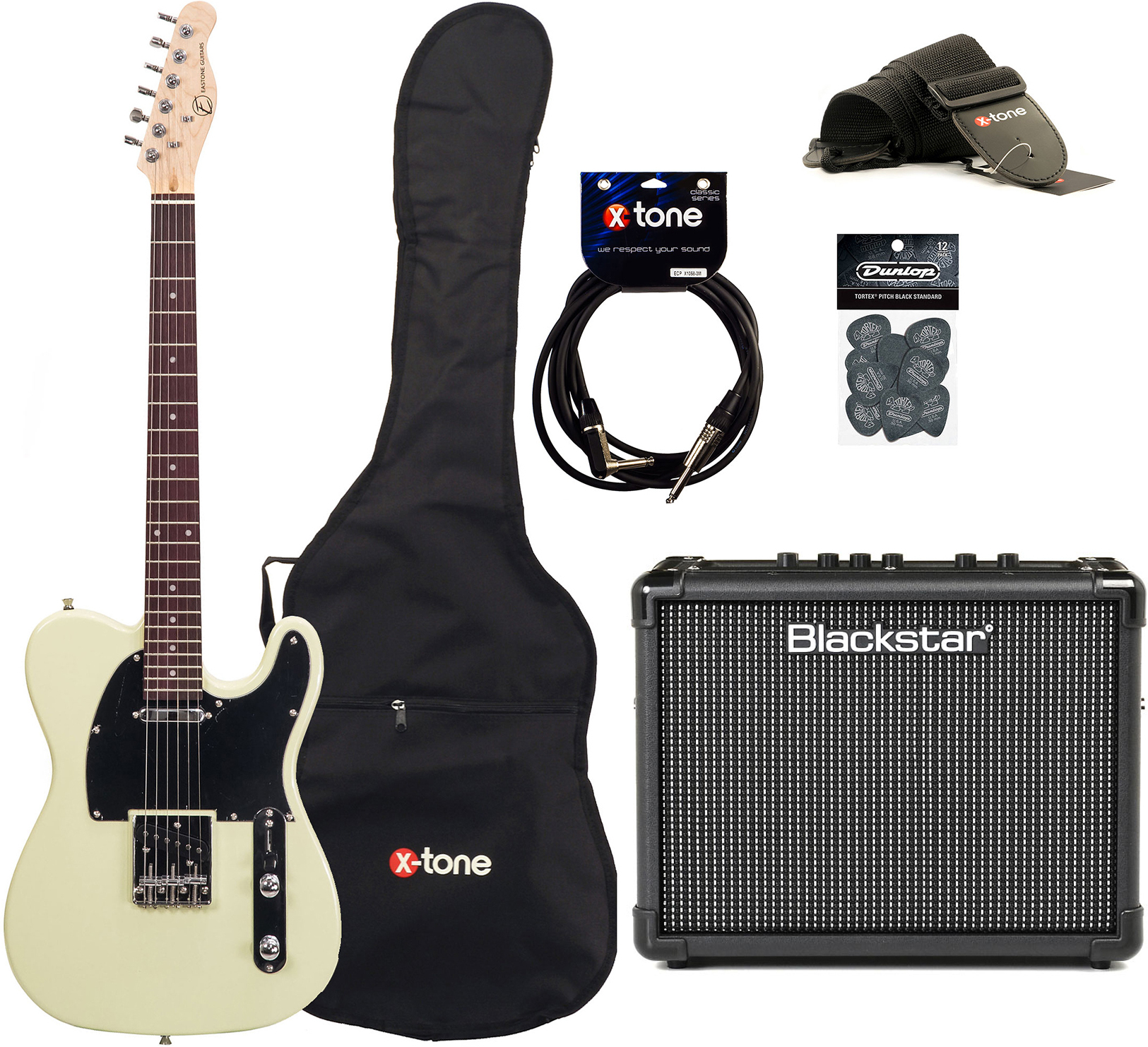 Eastone Tl70 +blackstar Id Core Stereo 10 V3 +cable +housse +courroie +mediators - Ivory - Packs guitarra eléctrica - Main picture