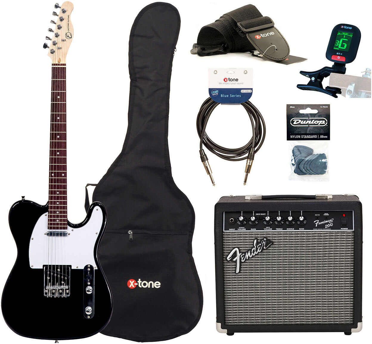 Eastone Tl70 +fender Frontman 20g +cable +clip-on Tuner +mediators +housse +courroie - Black - Packs guitarra eléctrica - Main picture