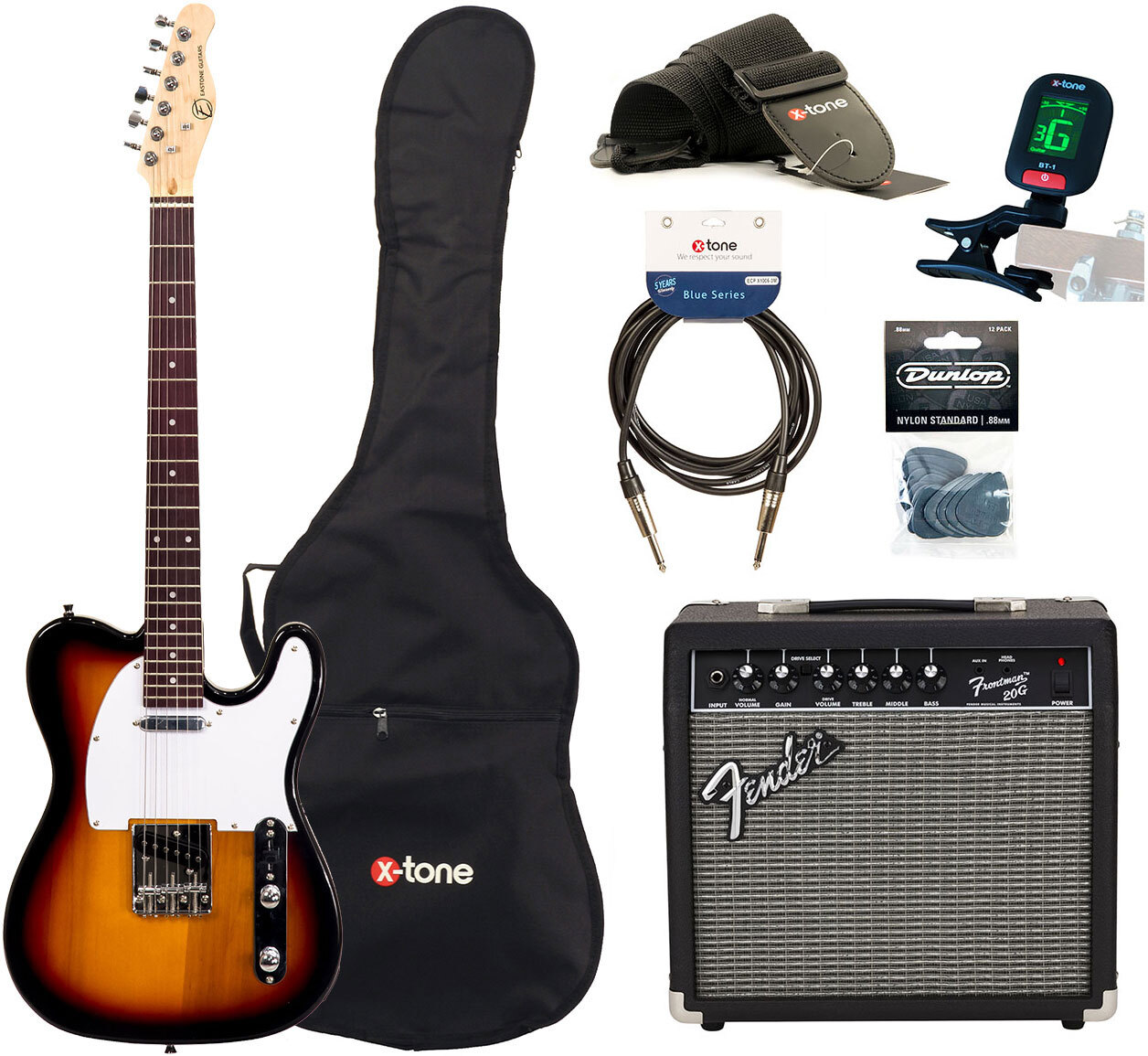 Eastone Tl70 +fender Frontman 20g +cable +clip-on Tuner +mediators +housse +courroie - 3 Tone Sunburst - Packs guitarra eléctrica - Main picture