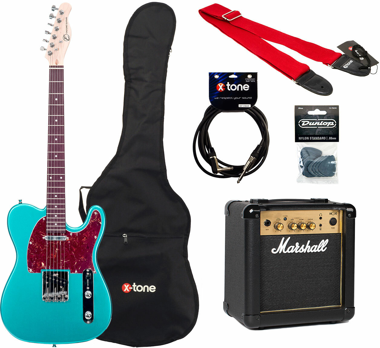 Eastone Tl70 +marshall Mg10 +housse +courroie +cable +mediators - Metallic Light Blue - Packs guitarra eléctrica - Main picture