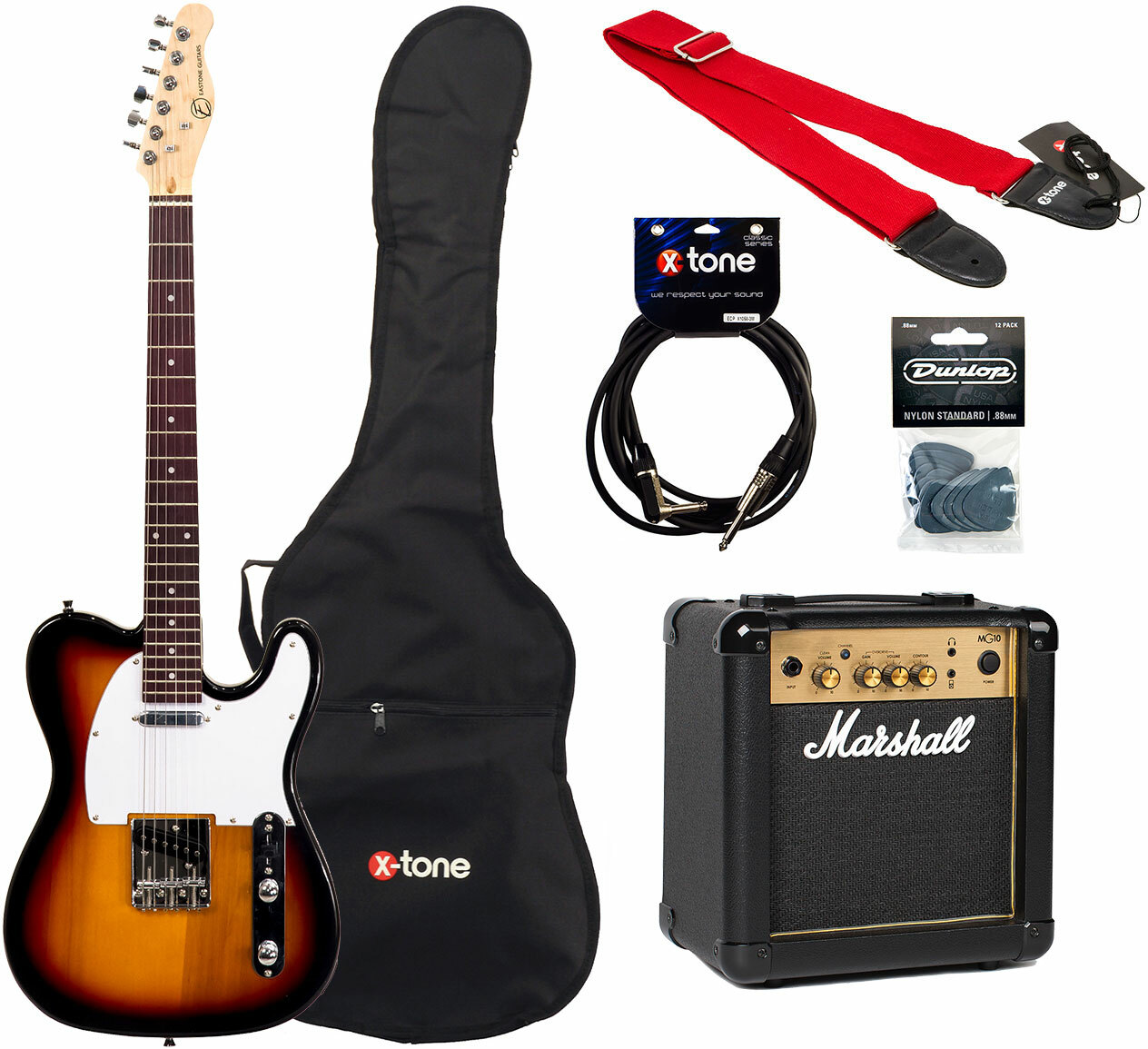 Eastone Tl70 + Marshall Mg10 +housse + Courroie + Cable + Mediators - 3 Tone Sunburst - Packs guitarra eléctrica - Main picture