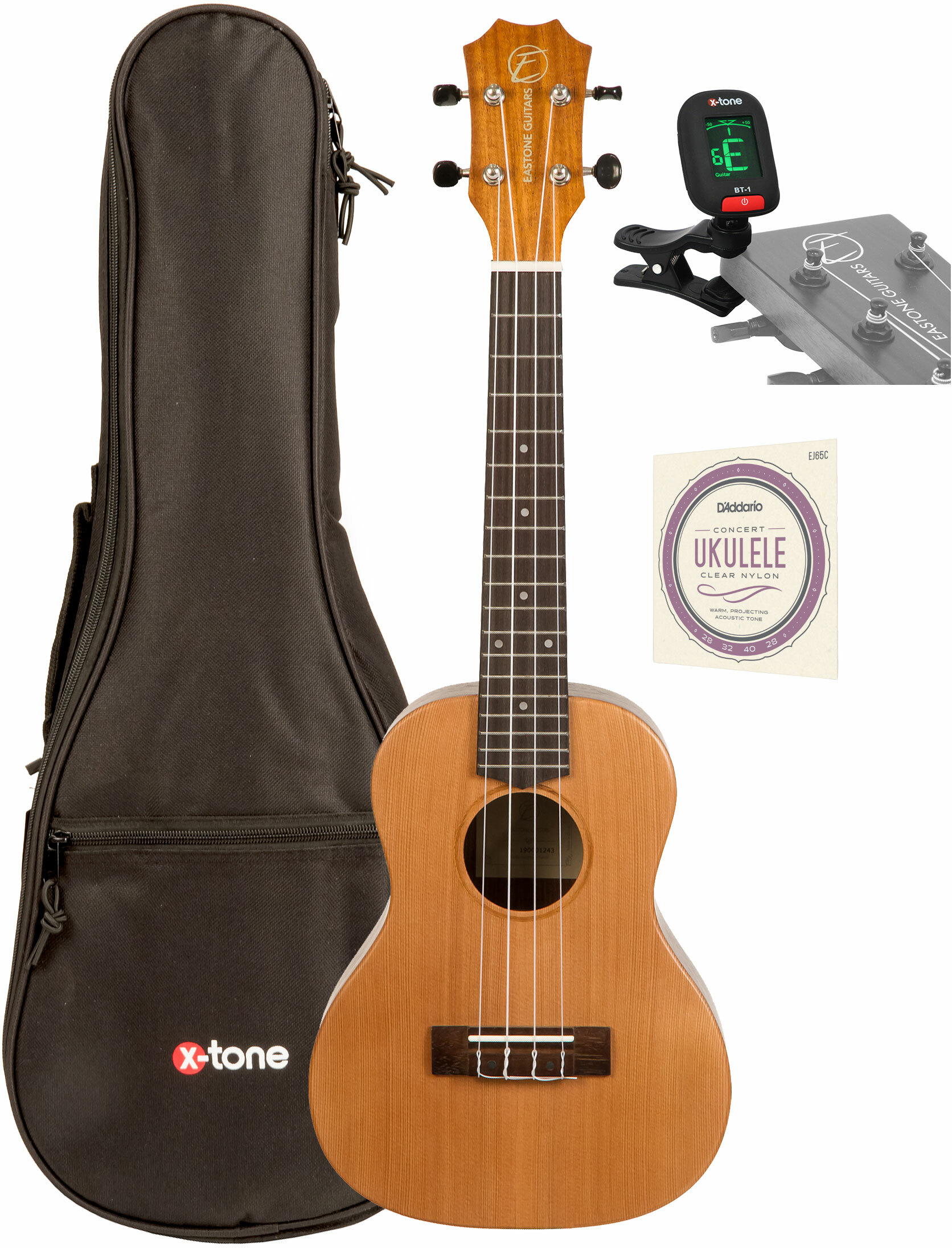 Eastone U23e Concert Cedre Blackwood Pur +x-tone 3110 Tuner / 2021 Bag / D'addario Ej65c - Paquete de ukelele - Main picture