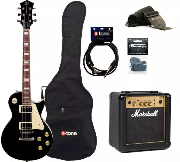 Packs guitarra eléctrica Eastone LP100 BLK +MARSHALL MG10 10W +CABLE +MEDIATORS +HOUSSE - Black