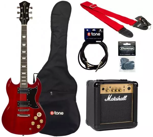 Packs guitarra eléctrica Eastone SDC70 +Marshall MG10G Gold +Accessoires - Red