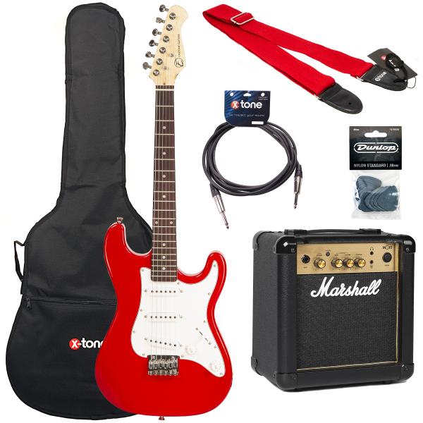 Packs guitarra eléctrica Eastone STR Mini +Marshall MG10G +Accessories - Red