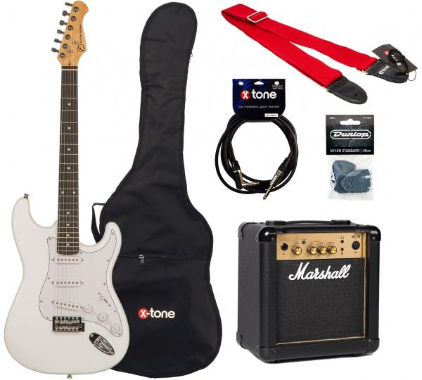 Packs guitarra eléctrica Eastone STR70 +Marshall MG10G +Accessories - Olympic white