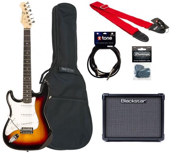 Packs guitarra eléctrica Eastone STR70T Left Hand +Blacktar ID Core Stereo V3 10W +Accessories - 3 tone sunburst