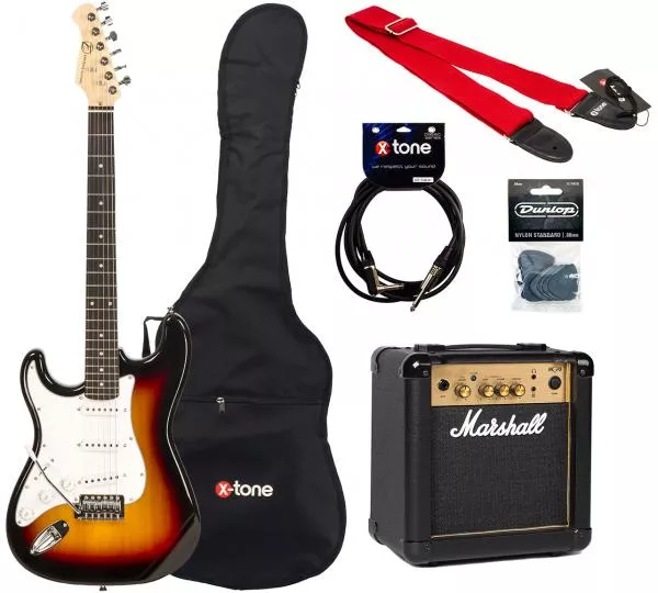 Packs guitarra eléctrica Eastone STR70T LH +Marshall MG10G +Accessories - Sunburst