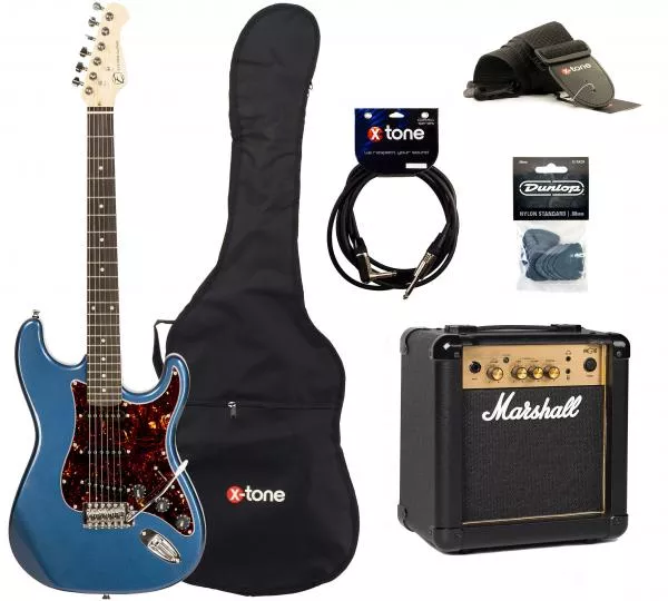 Packs guitarra eléctrica Eastone STR70T LPB +MARSHALL MG10 10W +CABLE +MEDIATORS +HOUSSE - Lake placid blue