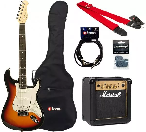 Packs guitarra eléctrica Eastone STR70T +Marshall MG10G +Accessories - 3 tone sunburst
