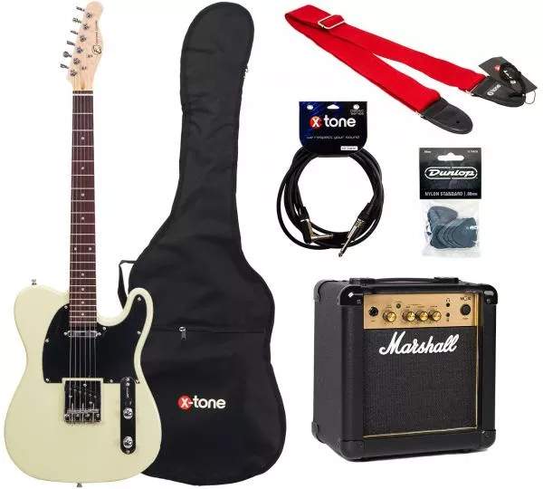 Packs guitarra eléctrica Eastone TL70 +MARSHALL MG10 +HOUSSE +COURROIE +CABLE +MEDIATORS - Ivory