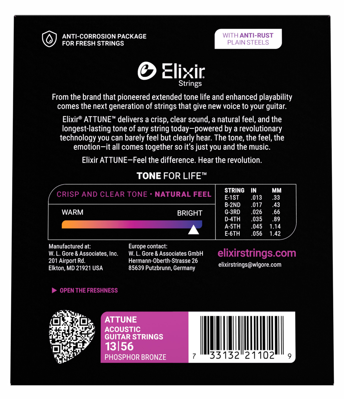 Elixir Jeu De 6 Cordes 21102 Attune Phos.bronze. M 13-56 - Cuerdas guitarra acústica - Variation 2