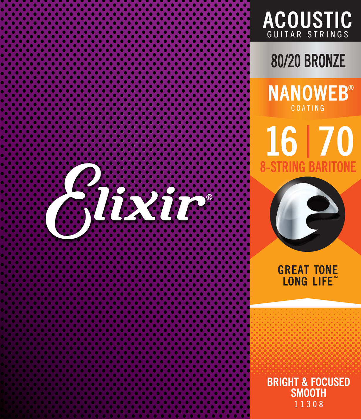 Elixir 11308 8-string Nanoweb 80/20 Bronze Acoustic Guitar 8c Baritone 16-70 - Cuerdas guitarra acústica - Main picture