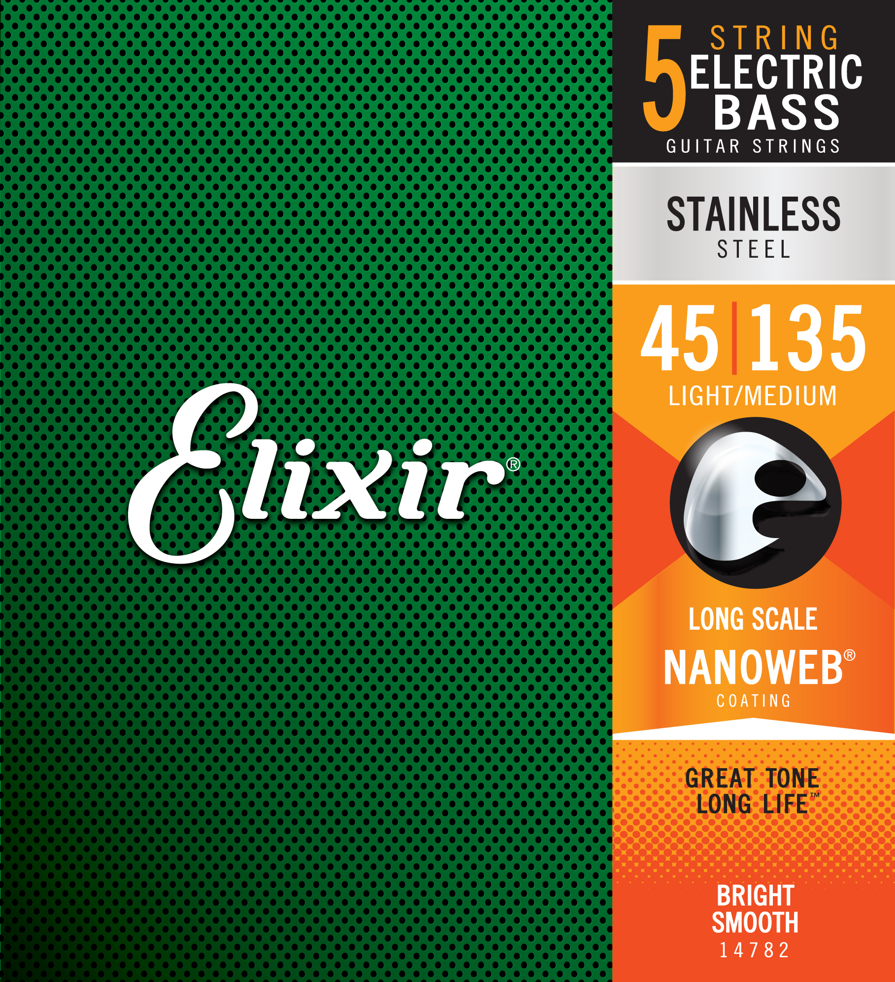 Elixir 14782 5-string Nanoweb Stainless Steel Long Scale Electric Bass 5c Light Medium 45-135 - Cuerdas para bajo eléctrico - Main picture