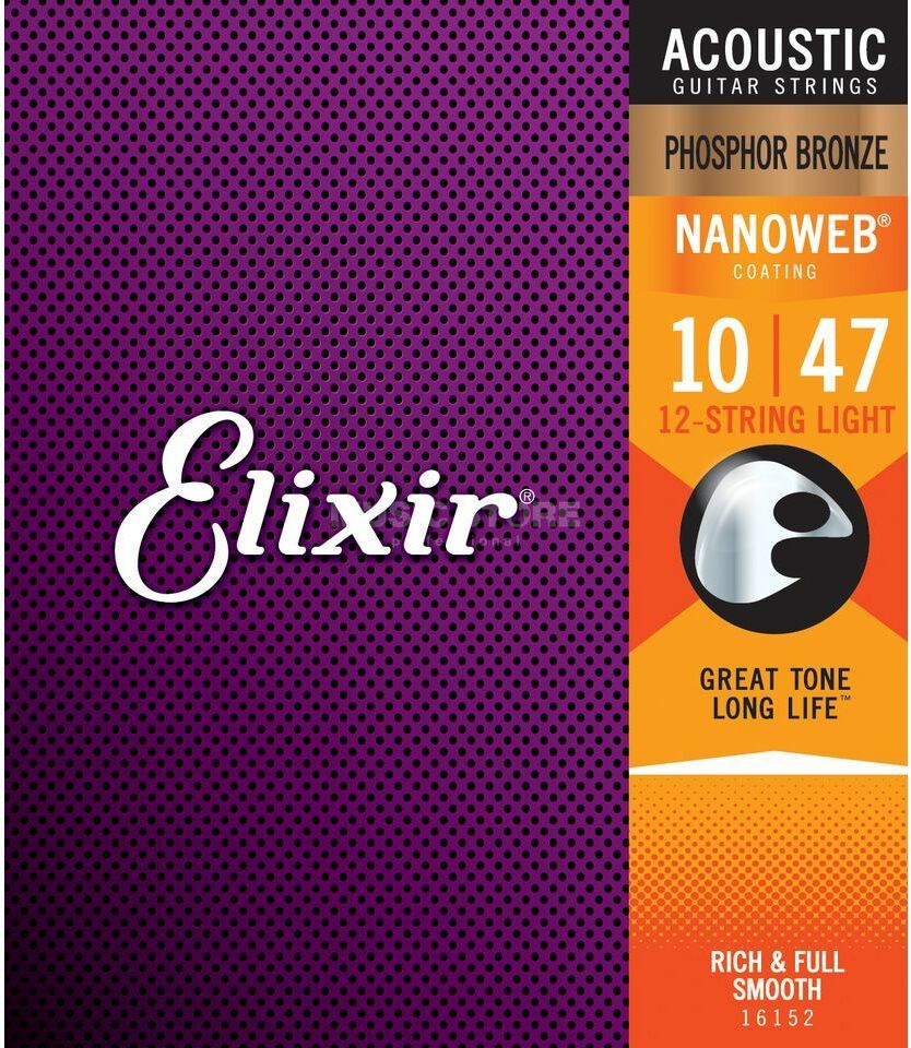 Elixir 16152 Nanoweb Phosphor Bronze Acoustic Guitar 12c Light 10-47 - Cuerdas guitarra acústica - Main picture
