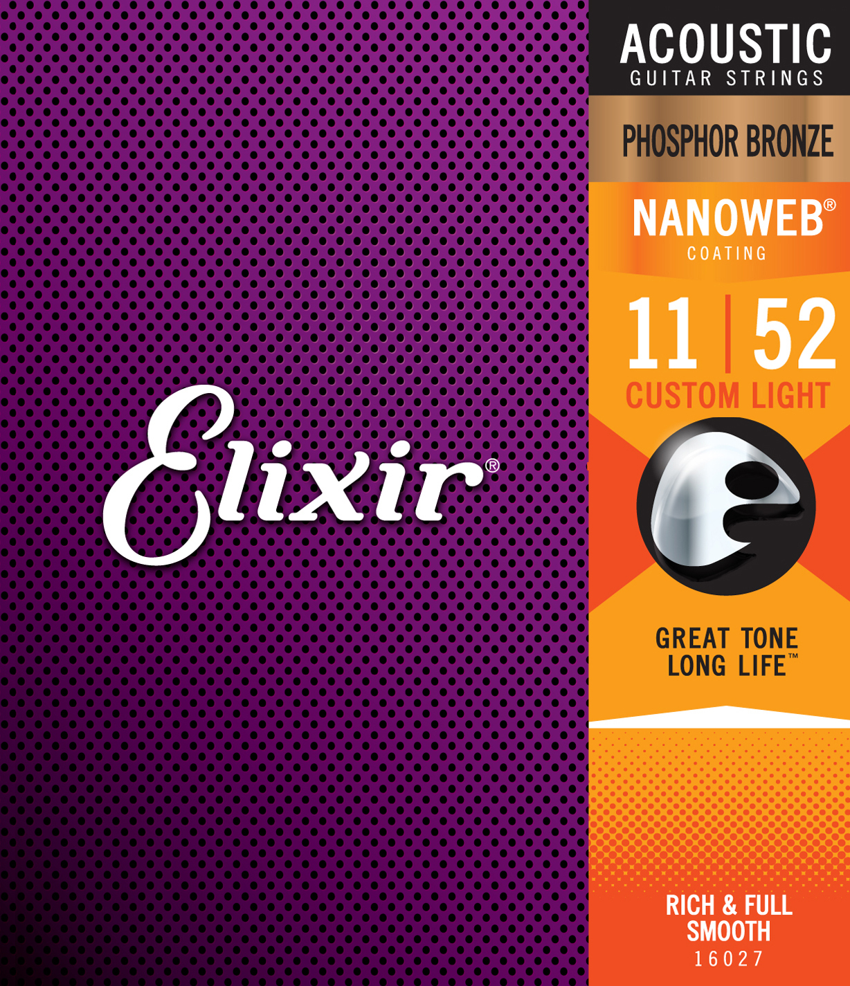 Elixir Jeu De 6 Cordes Acoustic (6) 16027 Nanoweb Phosphor Bronze 11-52 - Cuerdas guitarra acústica - Main picture