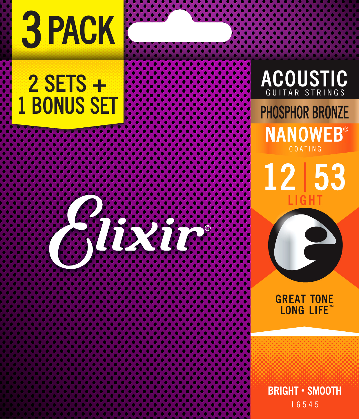 Elixir Pack De 3 Jeux 16052 Nanoweb Phosphor 12-53 - Cuerdas guitarra acústica - Main picture