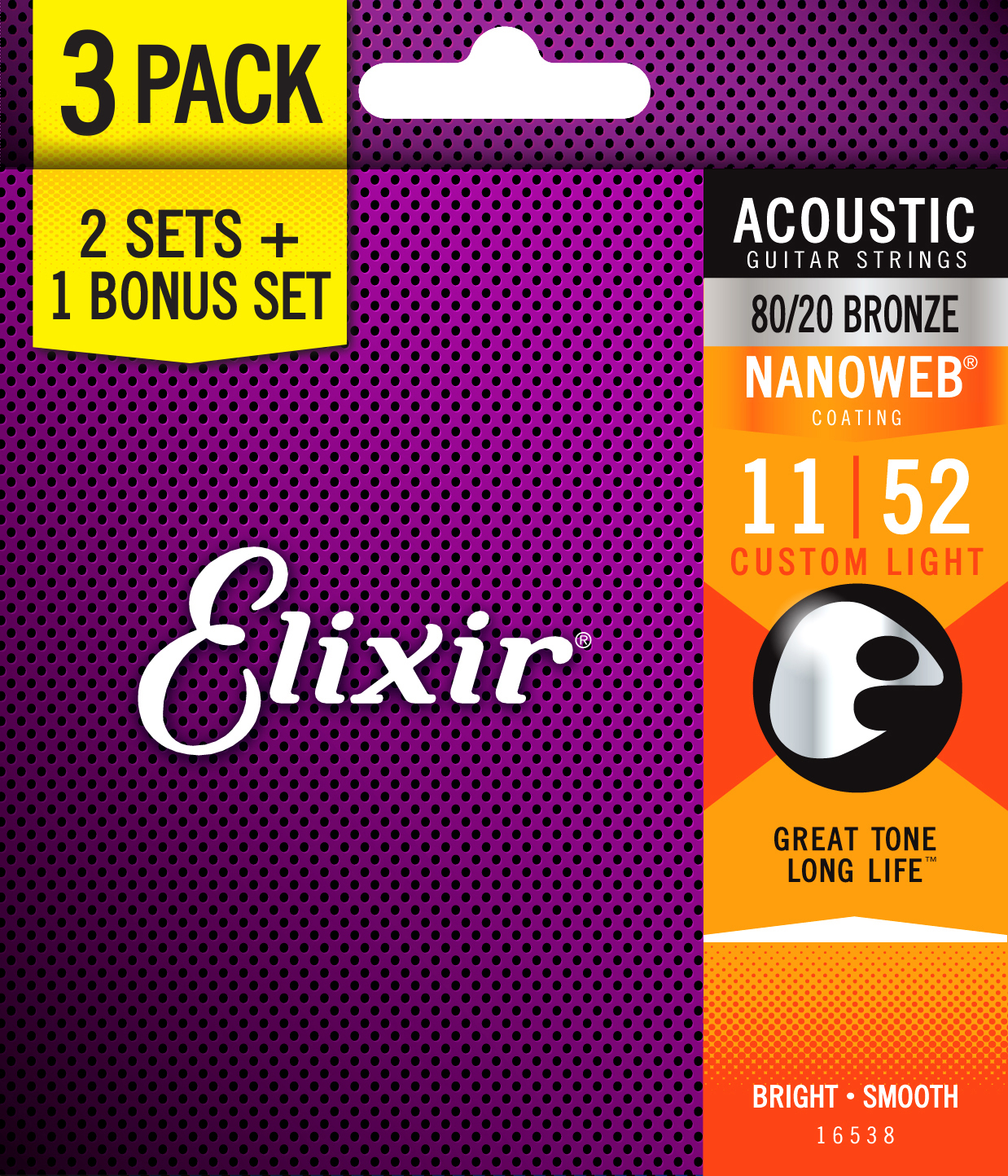 Elixir Pack De 3 Jeux 11027 Nanoweb 80/20 11-52 - Cuerdas guitarra acústica - Main picture