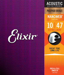 Cuerdas guitarra acústica Elixir Acoustic (6) Nanoweb Phosphor Bronze 10-47 - Juego de cuerdas