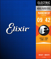 Cuerdas guitarra eléctrica Elixir Electric (6) Nanoweb Nickel Plated Steel 09-42 - Juego de cuerdas
