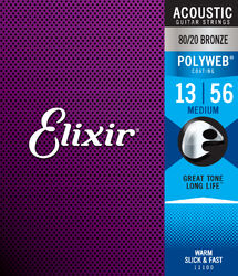 Cuerdas guitarra acústica Elixir Polyweb 11100 Acoustic Medium 13-56 - Juego de cuerdas