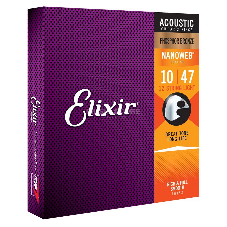 Elixir 16152 Nanoweb Phosphor Bronze Acoustic Guitar 12c Light 10-47 - Cuerdas guitarra acústica - Variation 2