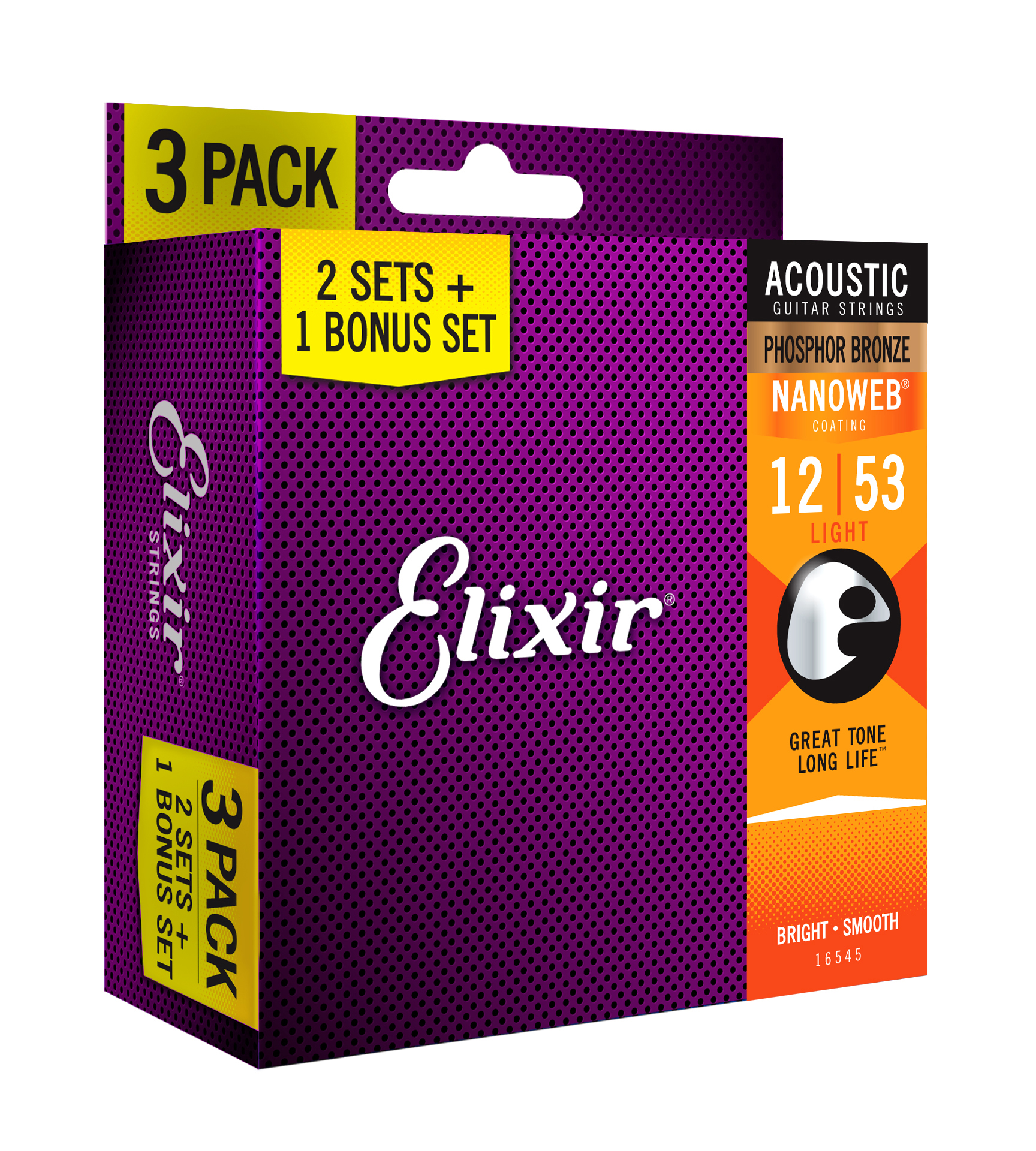 Elixir Pack De 3 Jeux 16052 Nanoweb Phosphor 12-53 - Cuerdas guitarra acústica - Variation 1