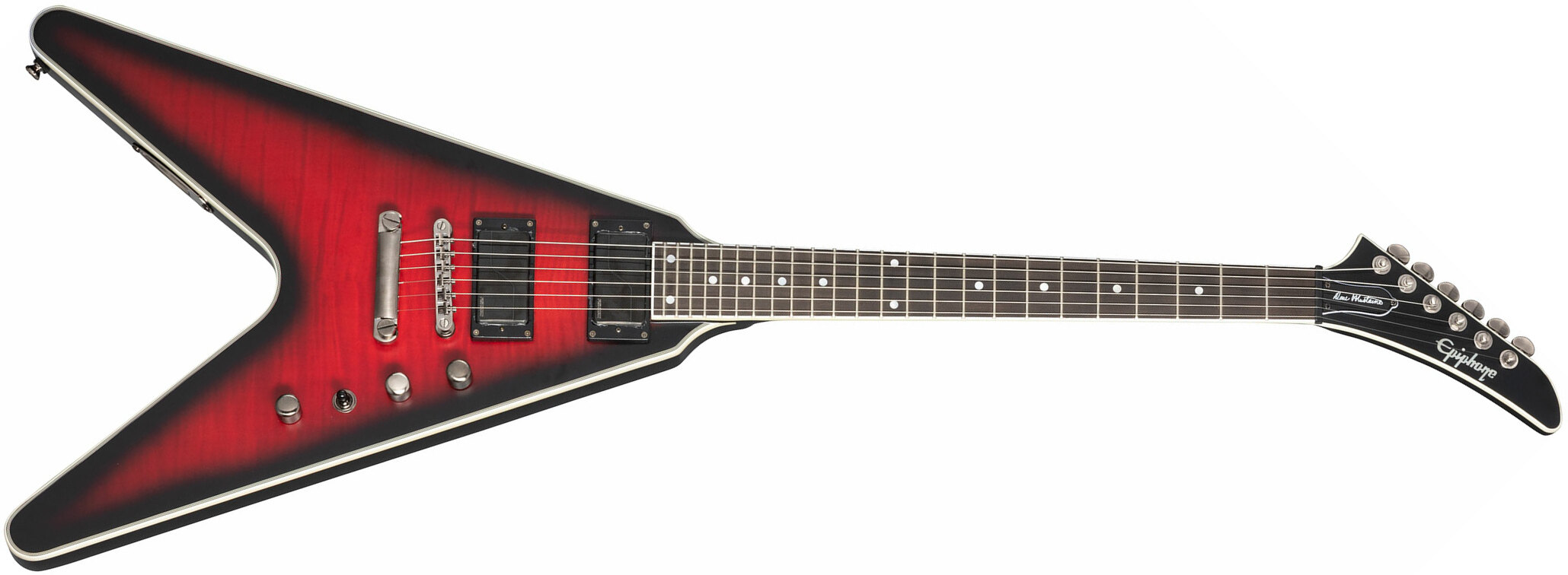 Epiphone Dave Mustaine Flying V Prophecy 2h Fishman Fluence Ht Eb - Aged Dark Red Burst - Guitarra electrica metalica - Main picture