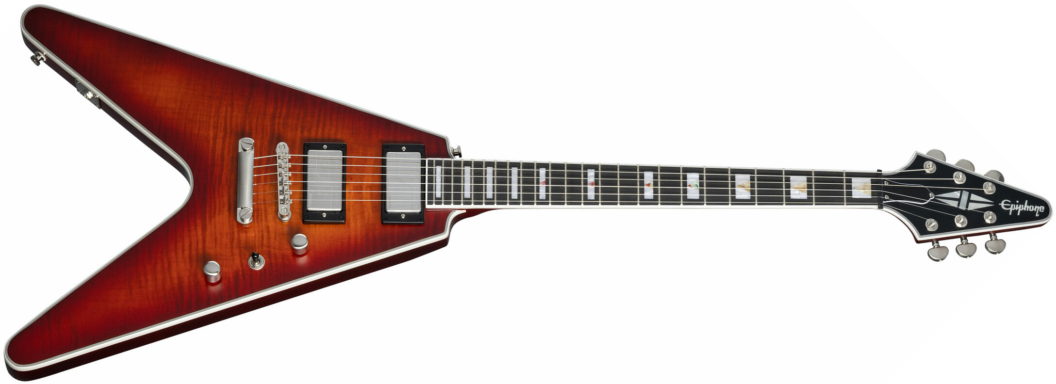 Epiphone Flying V Prophecy Modern 2h Fishman Fluence Ht Eb - Aged Bengal Tiger Burst - Guitarra electrica retro rock - Main picture