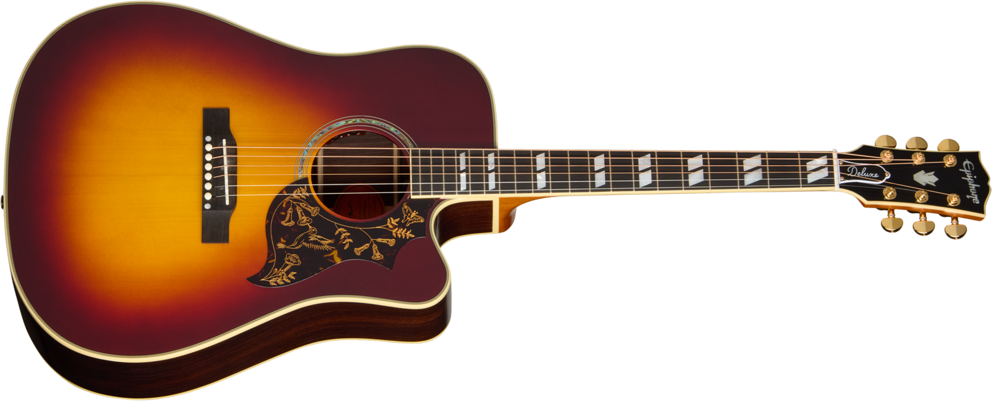 Epiphone Hummingbird Deluxe Ec Inspired By Gibson Dreadnought Cw Epicea Palissandre Eb - Autumn Burst - Guitarra folk - Main picture