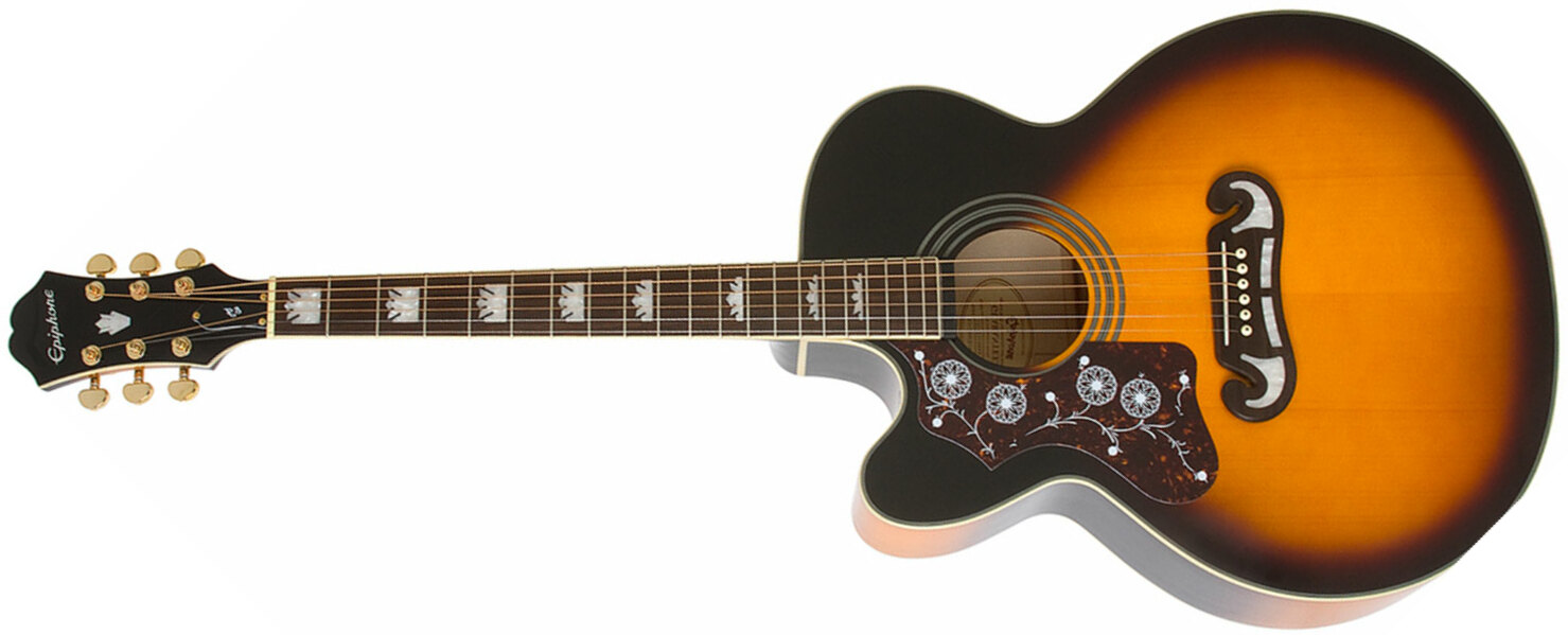 Epiphone J-200 Ec Studio Lh Modern Gaucher Jumbo Cw Epicea Erable Pf - Vintage Sunburst - Guitarra electro acustica - Main picture